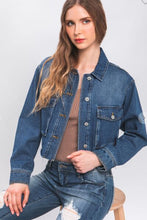 Load image into Gallery viewer, LOVE TREE Raw Hem Button Up Cropped Denim Jacket