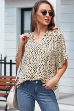 Load image into Gallery viewer, Ruched Printed Notched Half Sleeve Blouse