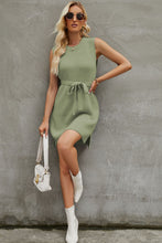 Load image into Gallery viewer, Round Neck Slit Sleeveless Sweater Dress