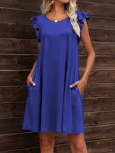 Load image into Gallery viewer, Round Neck Flutter Sleeve Dress with Pockets