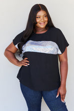 Load image into Gallery viewer, Sew In Love Shine Bright Full Size Center Mesh Sequin Top in Black/Silver