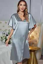 Load image into Gallery viewer, Satin Flutter Sleeve Side Slit V-Neck Night Dress