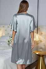 Load image into Gallery viewer, Satin Flutter Sleeve Side Slit V-Neck Night Dress