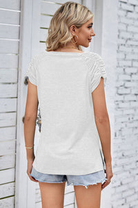 Ruched Notched Short Sleeve T-Shirt