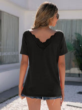 Load image into Gallery viewer, Lace Detail V-Neck Short Sleeve T-Shirt