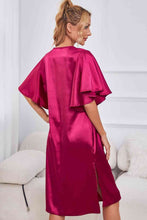 Load image into Gallery viewer, Satin Flutter Sleeve Side Slit V-Neck Night Dress