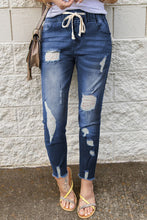 Load image into Gallery viewer, Drawstring Distressed Raw Hem Jeans with Pockets