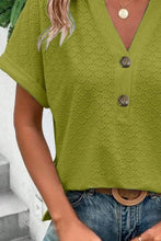 Load image into Gallery viewer, Eyelet Notched Short Sleeve Blouse