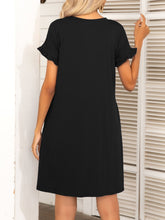 Load image into Gallery viewer, Round Neck Flounce Sleeve Dress with Pockets