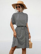 Load image into Gallery viewer, Tied Printed Mock Neck Short Sleeve Dress