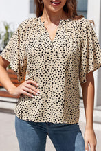 Load image into Gallery viewer, Ruched Printed Notched Half Sleeve Blouse