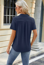 Load image into Gallery viewer, Pocketed Johnny Collar Short Sleeve Blouse