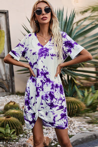 Twisted V-Neck Short Sleeve Dress