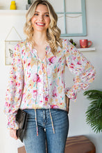 Load image into Gallery viewer, Floral Frill Trim Tie Neck Flounce Sleeve Blouse