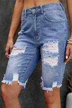 Load image into Gallery viewer, Distressed Frayed Hem Denim Bermuda Shorts