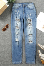 Load image into Gallery viewer, Leopard Distressed Pocketed Straight Jeans