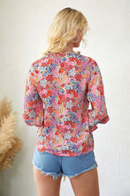 Load image into Gallery viewer, Floral Frill Trim Tie Neck Flounce Sleeve Blouse