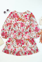 Load image into Gallery viewer, Floral Balloon Sleeve Ruffle Hem Dress