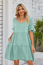 Load image into Gallery viewer, V-Neck Flounce Sleeve Tiered Dress