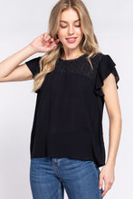 Load image into Gallery viewer, ACTIVE BASIC Ruffle Short Sleeve Crochet Blouse