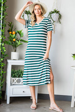 Load image into Gallery viewer, Striped V-Neck Short Sleeve Side Slit Dress