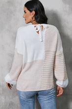 Load image into Gallery viewer, Color Block Tied Dropped Shoulder Sweater