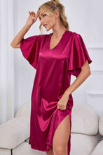 Load image into Gallery viewer, Satin Flutter Sleeve Side Slit V-Neck Night Dress