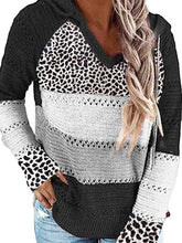 Load image into Gallery viewer, Full Size Openwork Leopard Drawstring Hooded Sweater