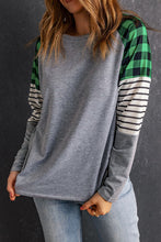 Load image into Gallery viewer, Striped Plaid Round Neck Long Sleeve T-Shirt