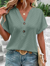 Load image into Gallery viewer, Eyelet Notched Short Sleeve Blouse