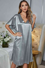 Load image into Gallery viewer, Satin Flutter Sleeve Side Slit V-Neck Night Dress