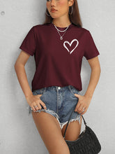 Load image into Gallery viewer, Heart Round Neck Short Sleeve T-Shirt