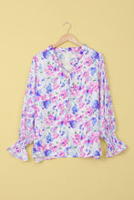 Load image into Gallery viewer, Floral Frill Trim Tie Neck Flounce Sleeve Blouse