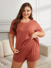 Load image into Gallery viewer, Plus Size Round Neck Short Sleeve Two-Piece Loungewear Set