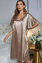 Load image into Gallery viewer, Satin Flutter Sleeve Side Slit V-Neck Night Dress