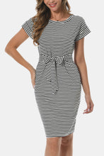 Load image into Gallery viewer, Tie Front Round Neck Short Sleeve Dress