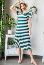 Load image into Gallery viewer, Striped V-Neck Short Sleeve Side Slit Dress