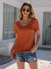 Load image into Gallery viewer, Lace Detail V-Neck Short Sleeve T-Shirt