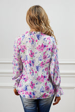 Load image into Gallery viewer, Floral Frill Trim Tie Neck Flounce Sleeve Blouse