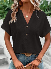 Load image into Gallery viewer, Eyelet Notched Short Sleeve Blouse