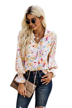 Load image into Gallery viewer, Floral Frill Trim Tie Neck Flounce Sleeve Blouse