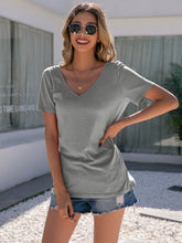 Load image into Gallery viewer, Lace Detail V-Neck Short Sleeve T-Shirt