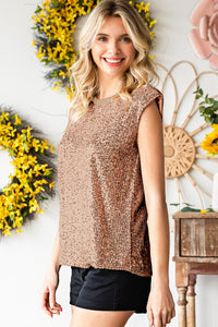 Sequin Round Neck Capped Sleeve Tank