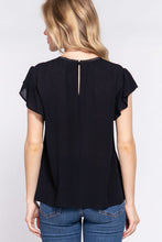 Load image into Gallery viewer, ACTIVE BASIC Ruffle Short Sleeve Crochet Blouse