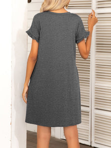 Round Neck Flounce Sleeve Dress with Pockets