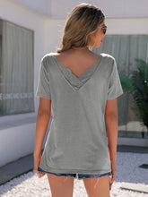 Load image into Gallery viewer, Lace Detail V-Neck Short Sleeve T-Shirt