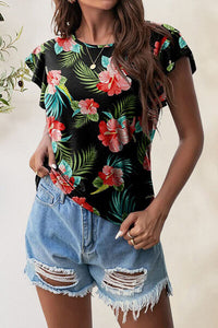 Printed Round Neck Short Sleeve T-Shirt