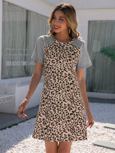 Load image into Gallery viewer, Leopard Round Neck Short Sleeve Mini Dress