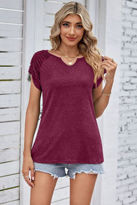 Ruched Notched Short Sleeve T-Shirt