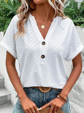 Load image into Gallery viewer, Eyelet Notched Short Sleeve Blouse